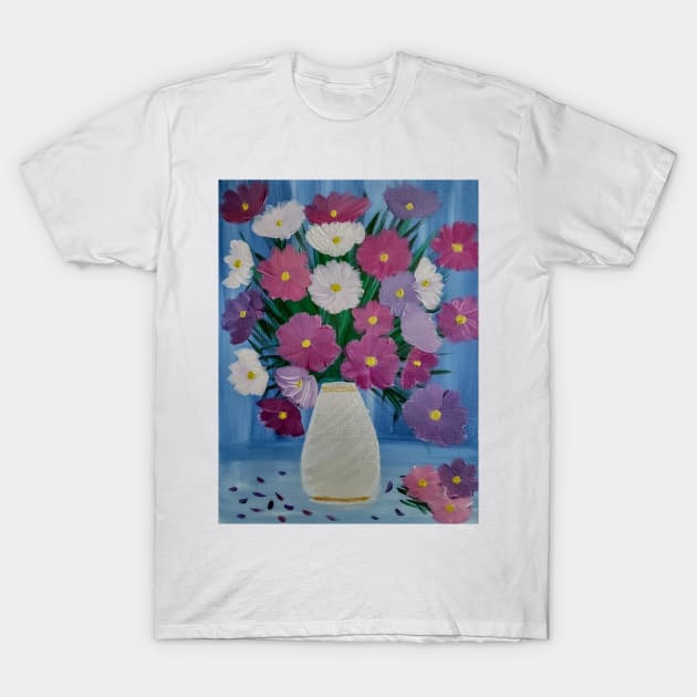 mixed flowers in a white vase T-Shirt by kkartwork